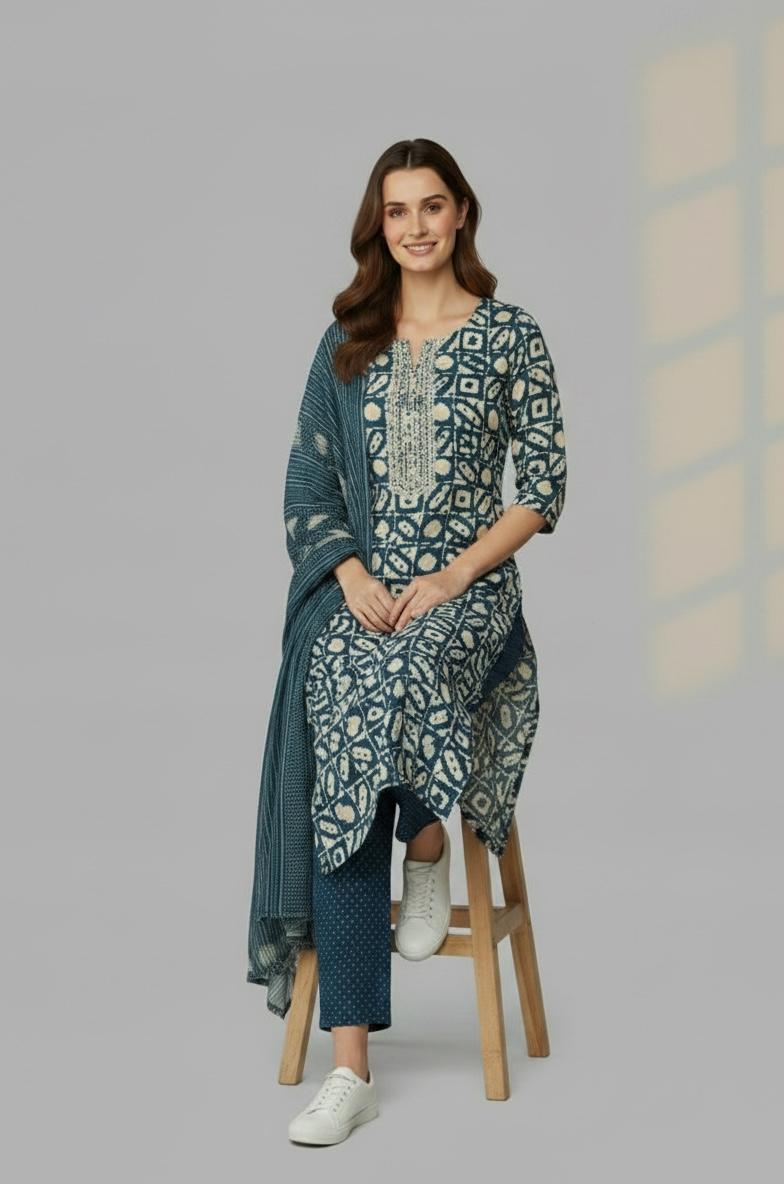 Azure Block Print Kurti