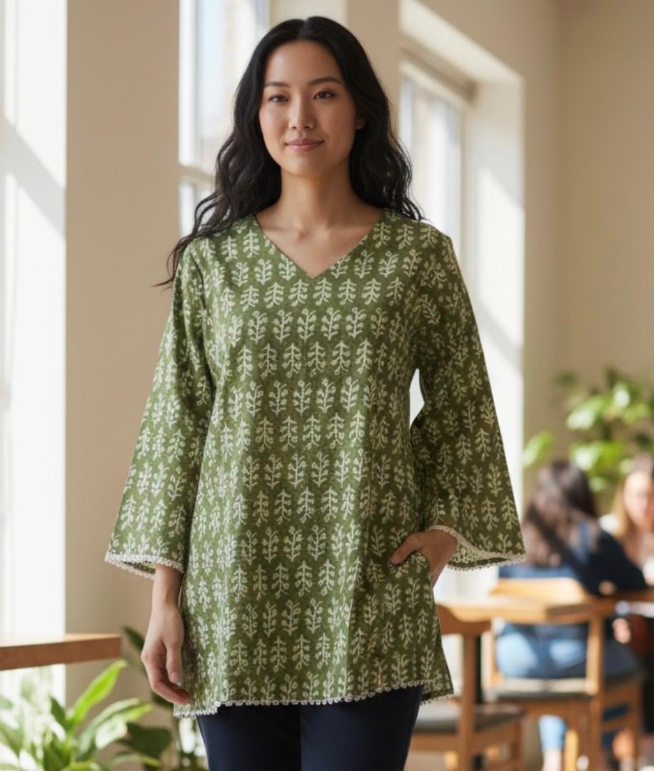 green printed kurti