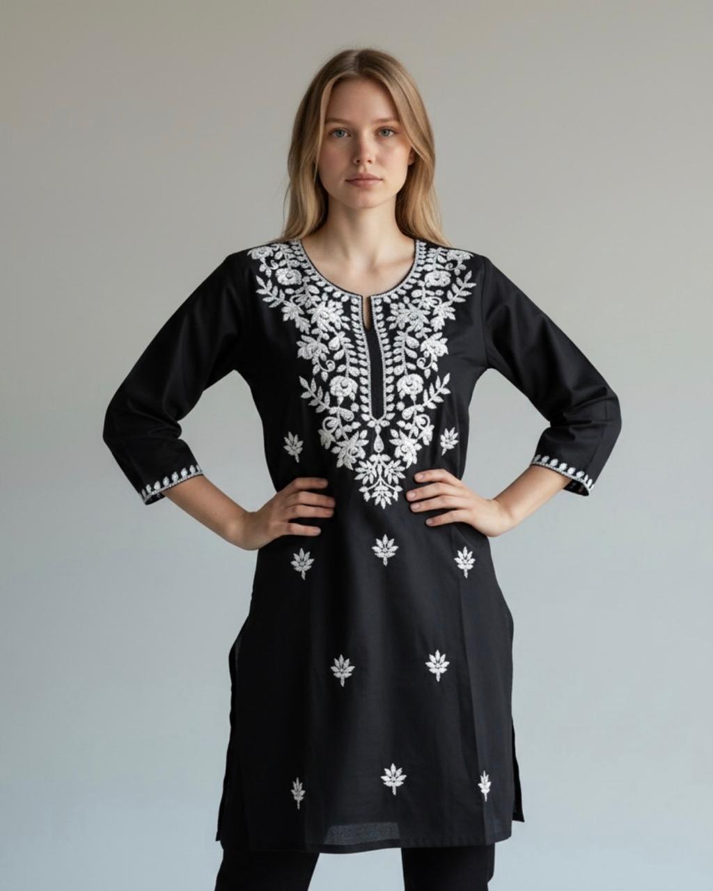 black chikankari kurti